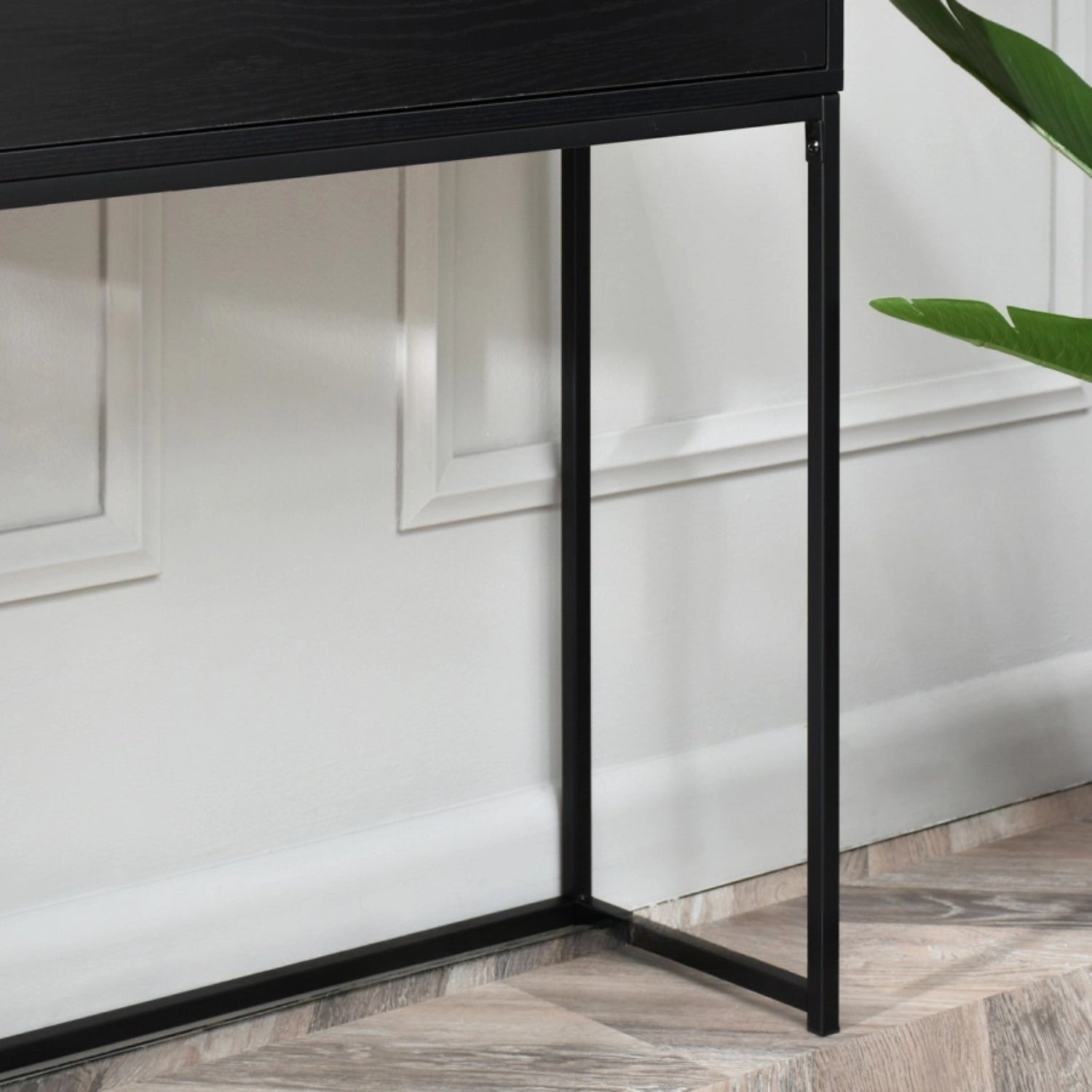 Covet Console Side Table with Drawer – Black Wood and Frame