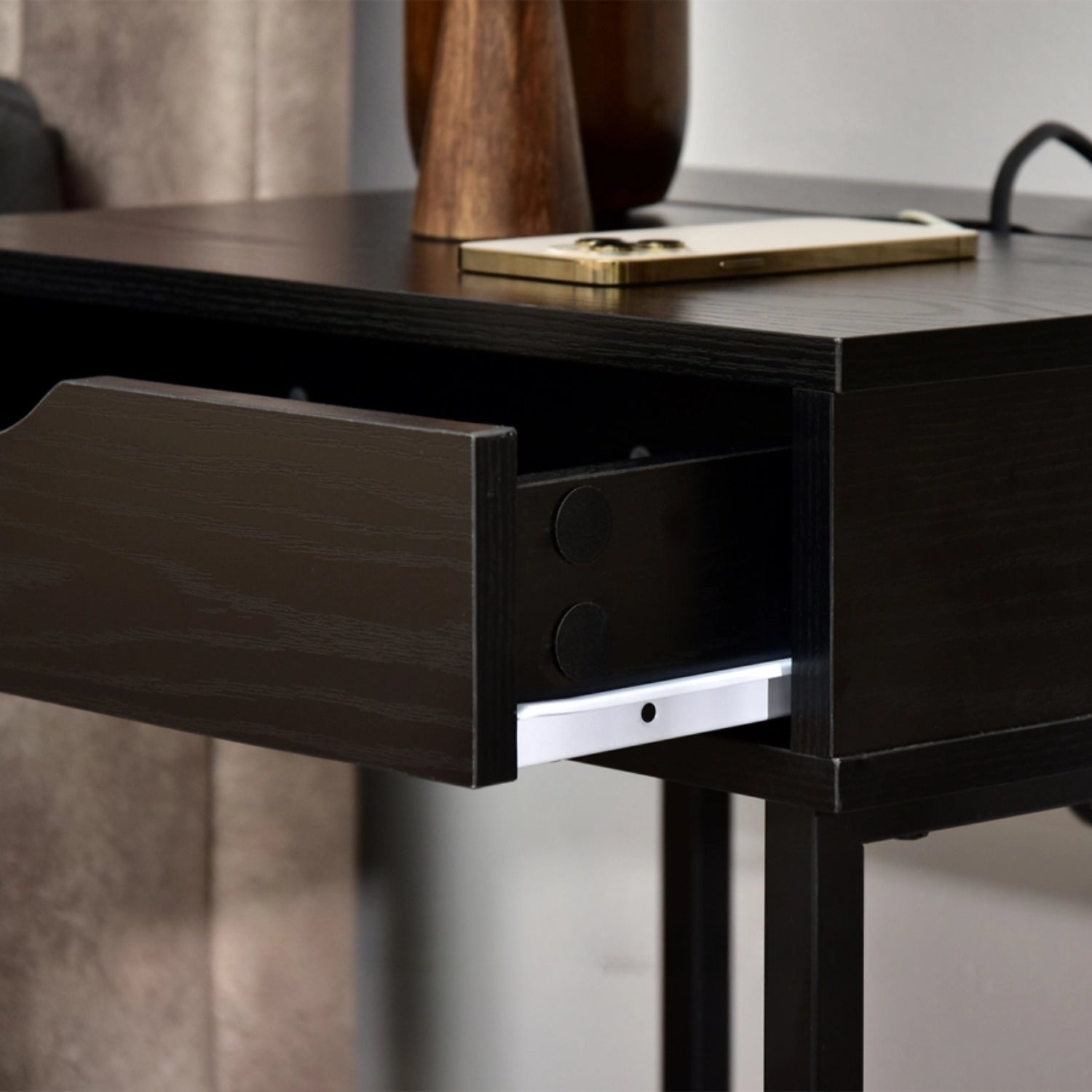 Nelle Black Bedside Table with USB Ports