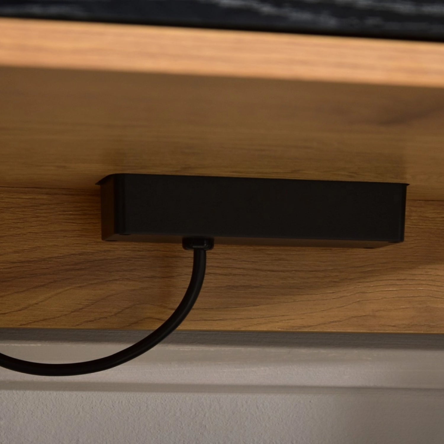 Nelle Oak and Black Bedside Table with USB Ports