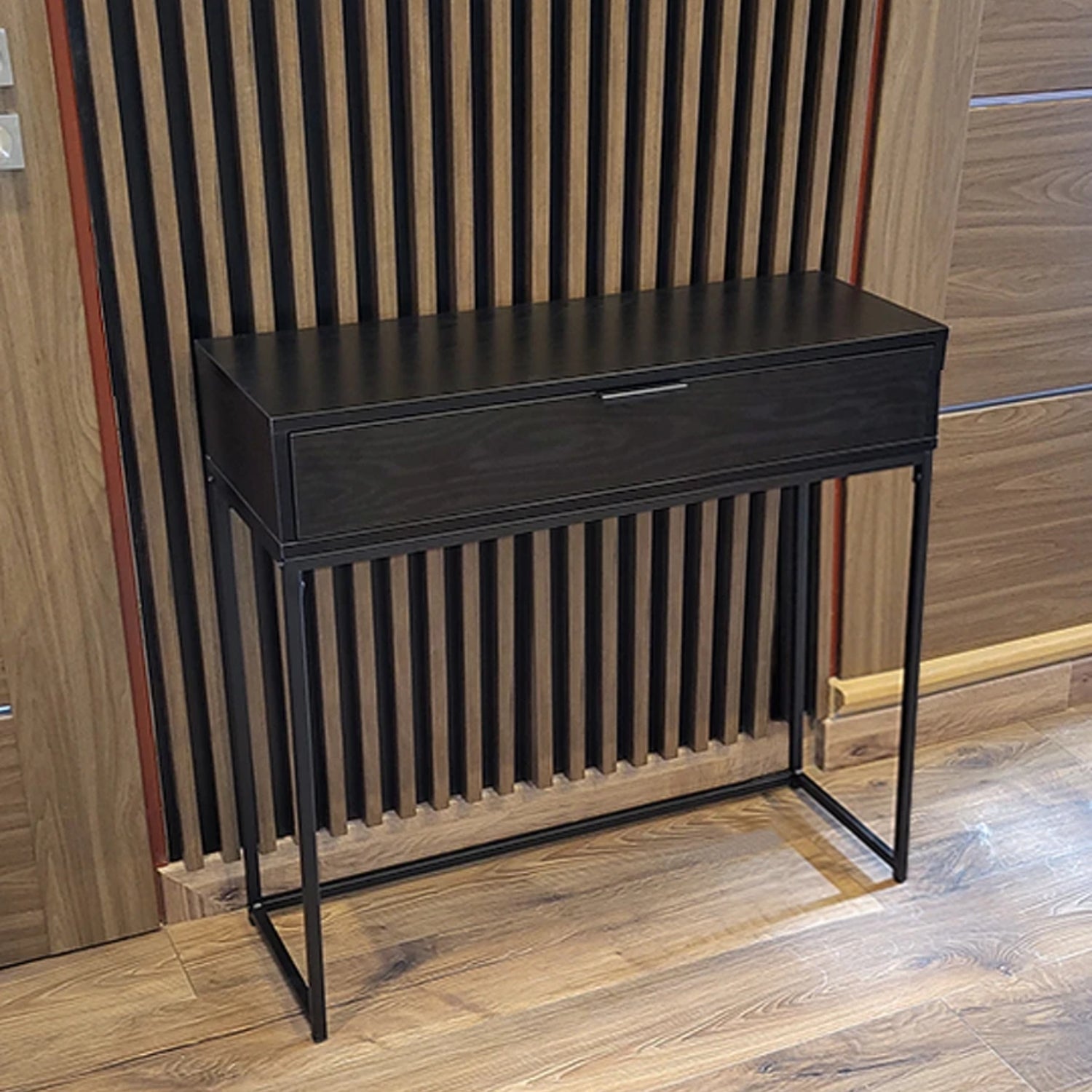 Covet Console Side Table with Drawer – Black Wood and Frame