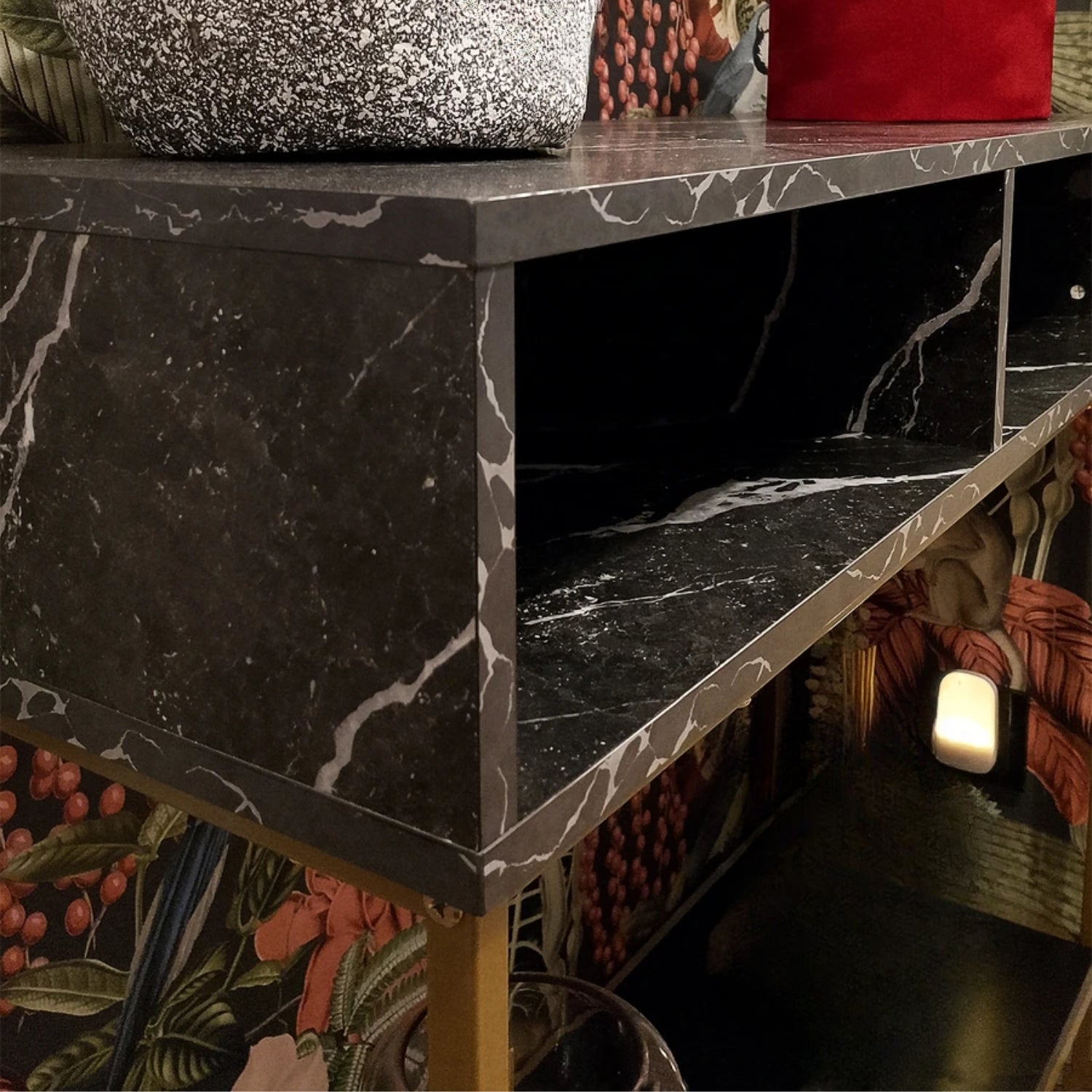 Lana Console Side Table Black Marble Look with Gold Frame