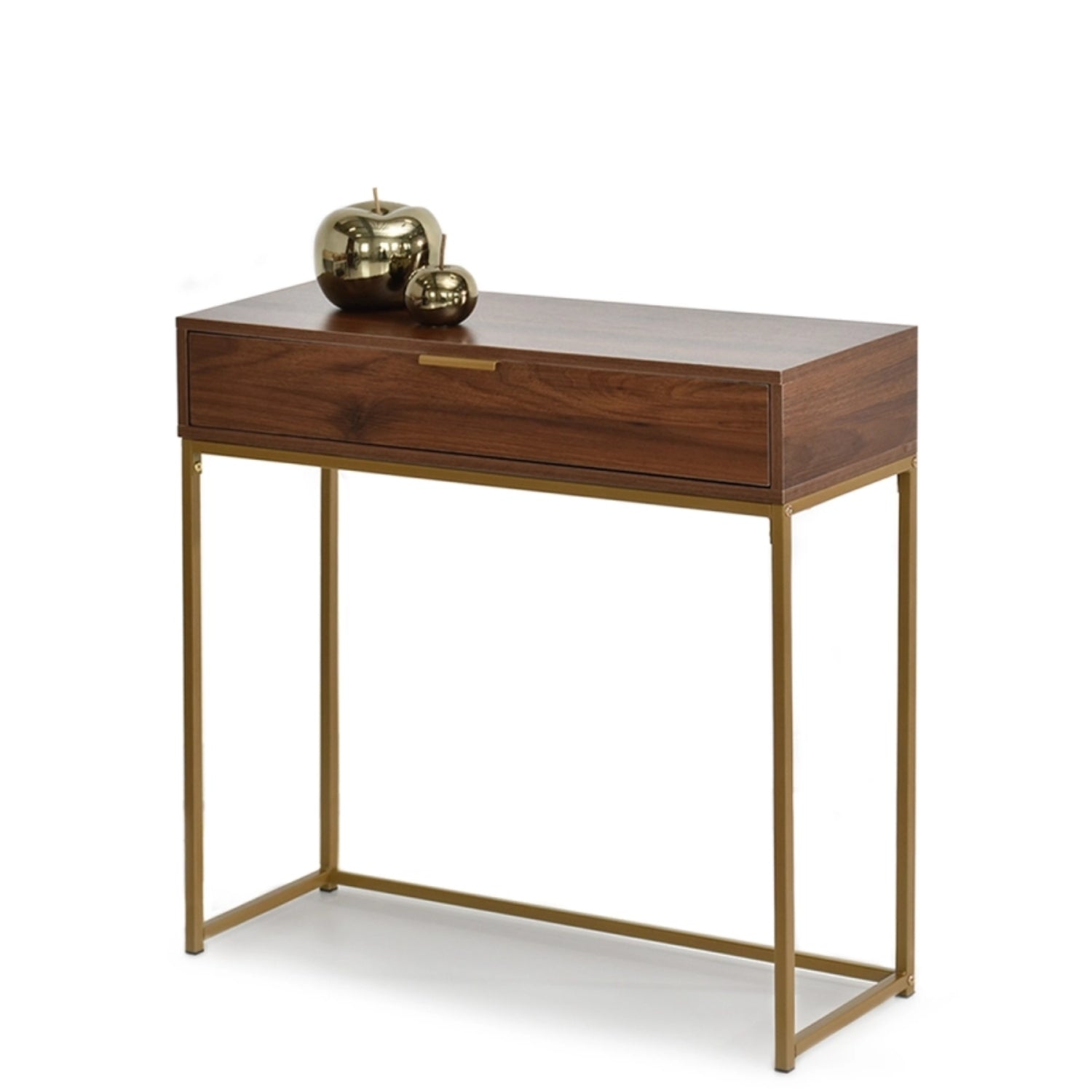 Covet Console Side Table with Drawer – Walnut and Gold Frame