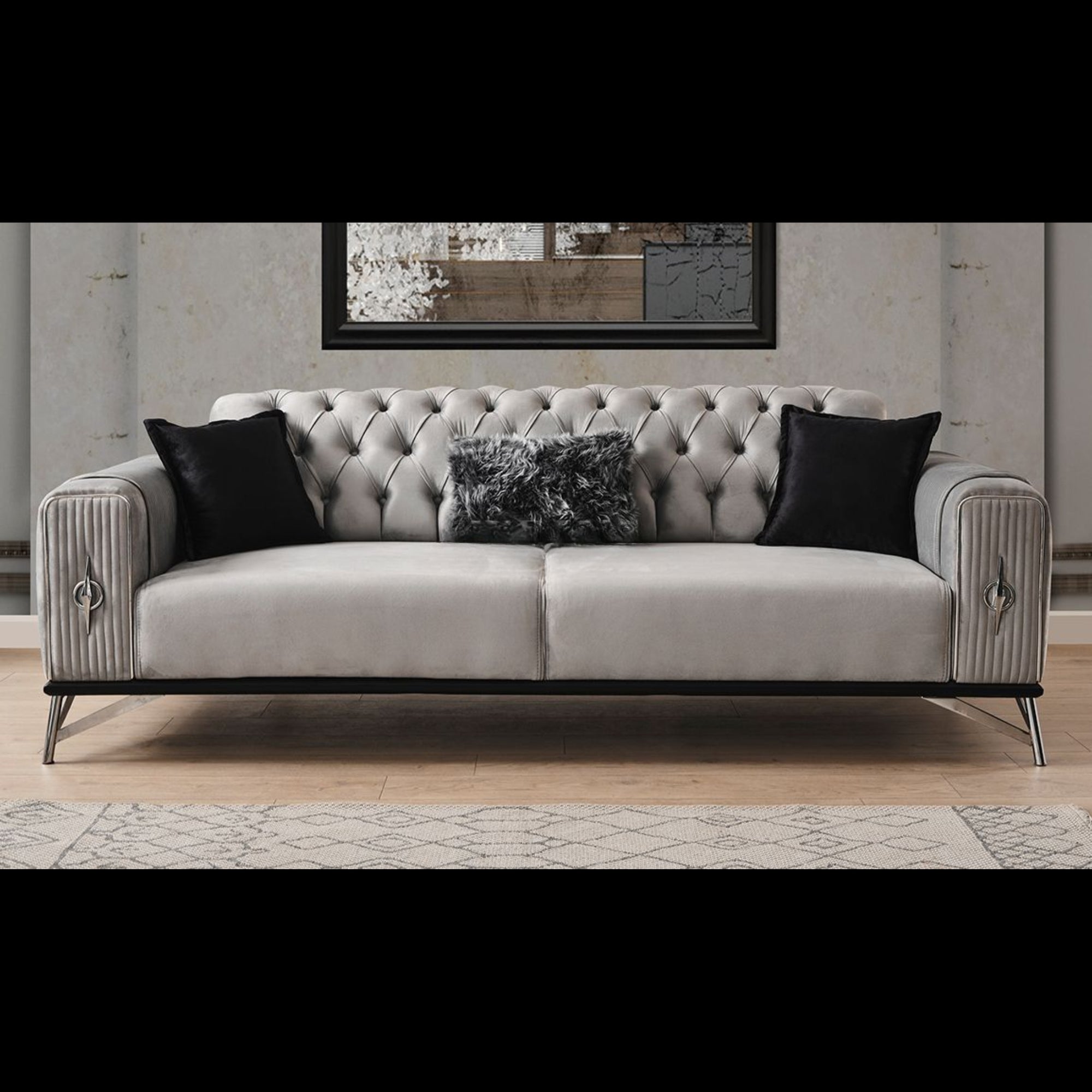 Genoa 3 Piece Grey Sofa Set with Bed Feature 7 Seater