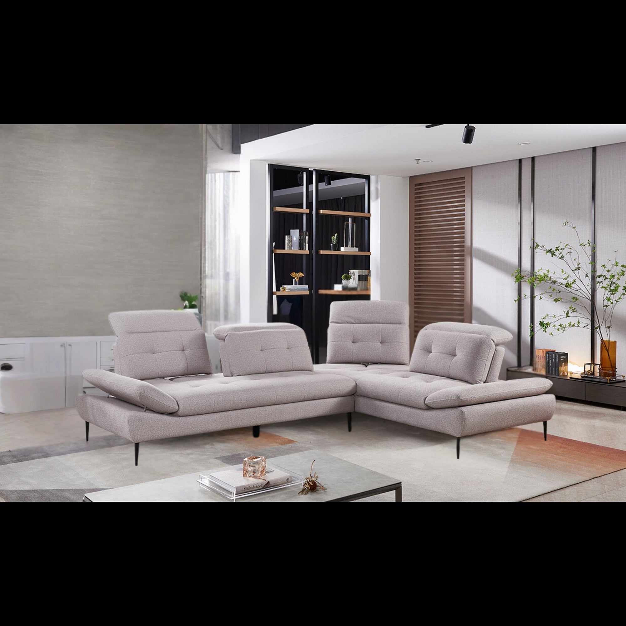 Selina Sectional Corner Sofa – 5-Seater, Adjustable, Modern Design (Pebble Grey or Latte)