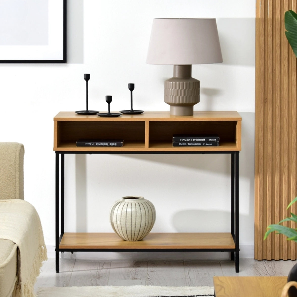 Lana Console Side Table Oak Look with Black Frame