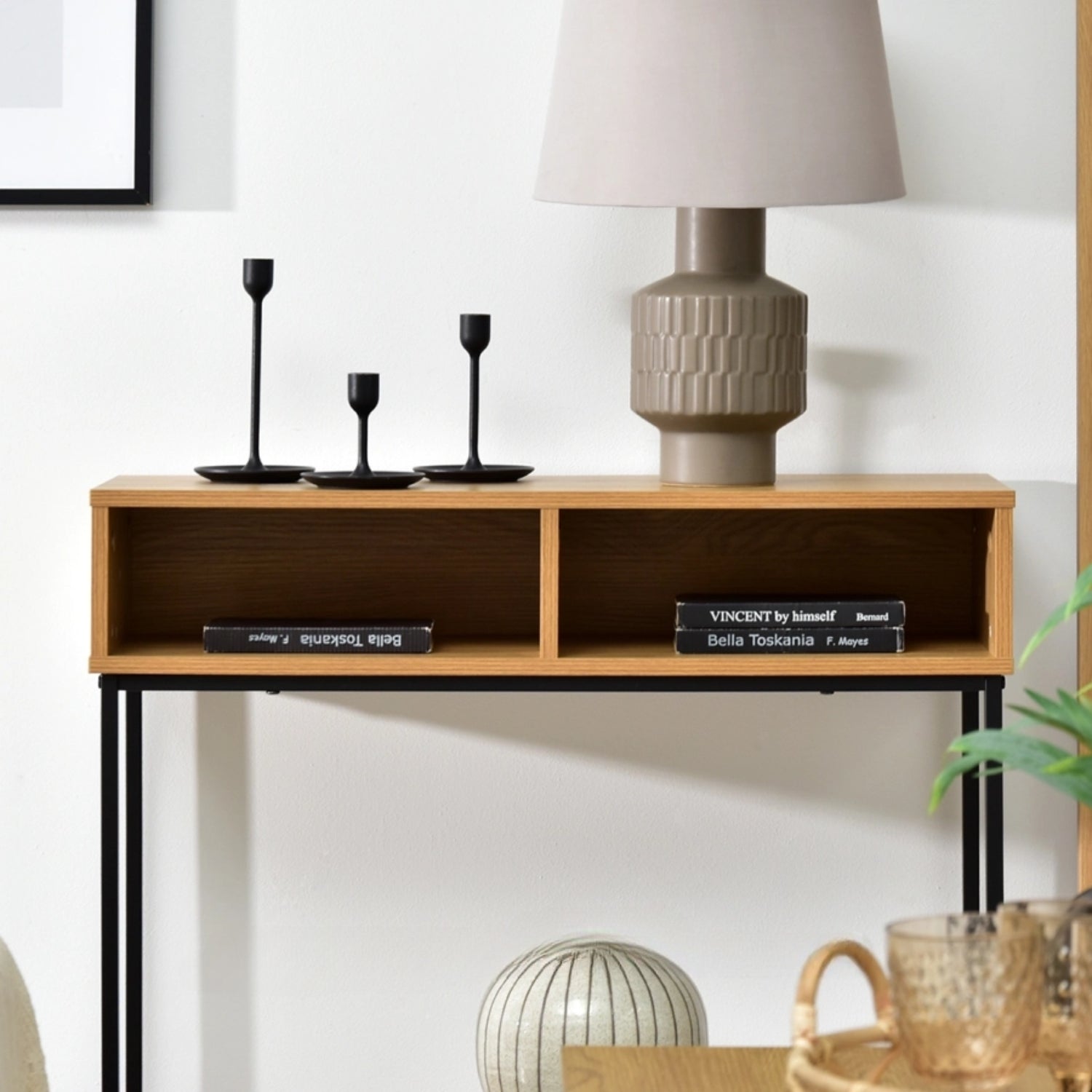 Lana Console Side Table Oak Look with Black Frame