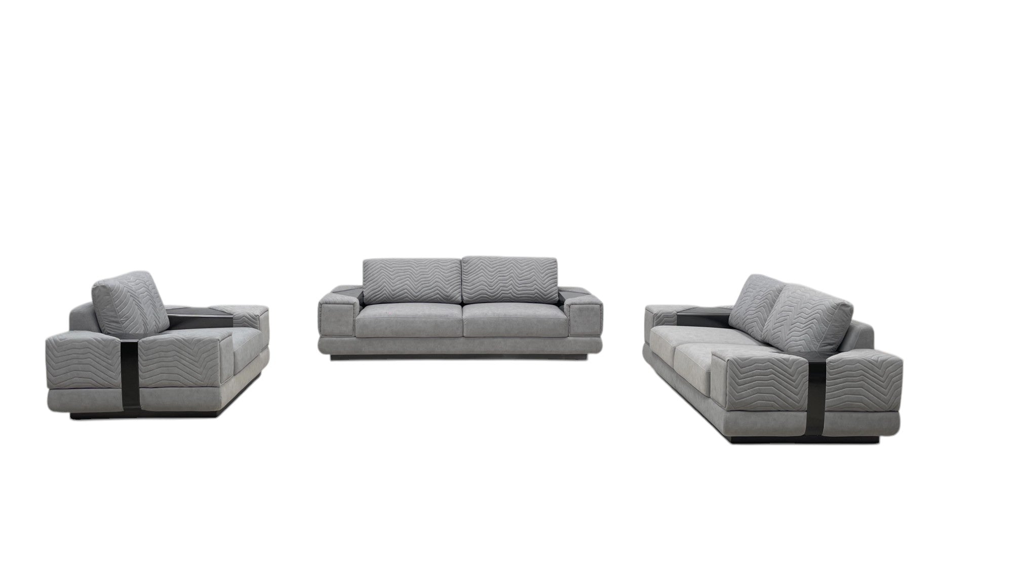 Vela 3 Piece Grey Sofa Set with Satin Grey Trims