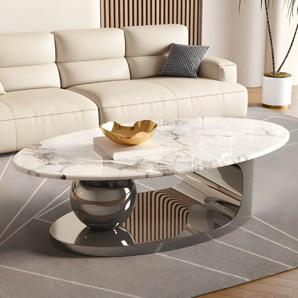 Marble coffee store table silver