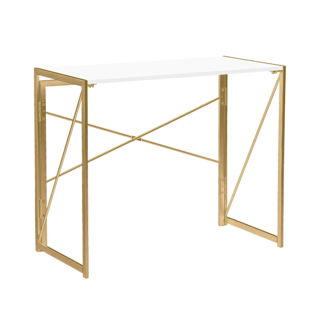 harper no assembly gold frame desk with white wood grain tabletop